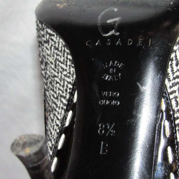 Vtg Casadei Italy Black Patent Leather Herringbone Buckle Pointed Toe Heels 8.5 - Picture 5 of 6